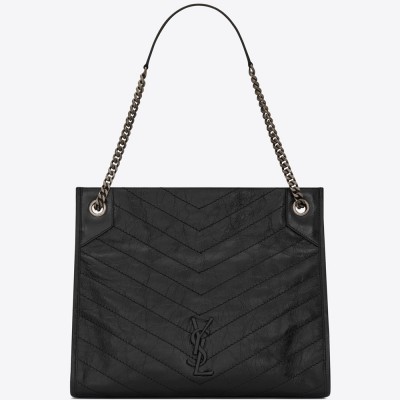 Saint Laurent Medium Niki Shopping Bag In Black Leather