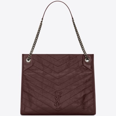 Saint Laurent Medium Niki Shopping Bag In Bordeaux Leather