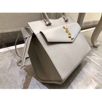 Saint Laurent Medium Uptown Tote In Blanc Smooth Leather