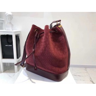 Saint Laurent Monogram All Over Bucket Bag In Bordeaux Suede