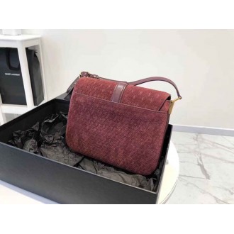 Saint Laurent Monogram All Over Small Satchel In Bordeaux Suede