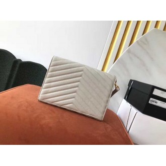 Saint Laurent Monogram Clutch In White Grained Leather