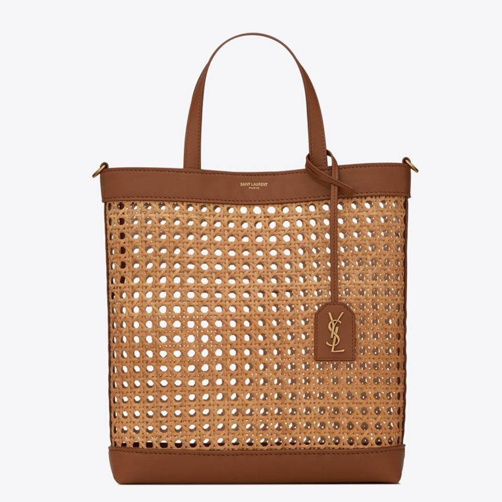 Saint Laurent N S Toy Shopping Bag In Woven Cane And Leather