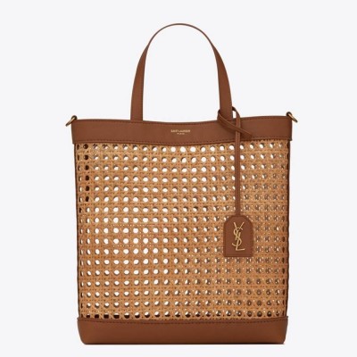 Saint Laurent N S Toy Shopping Bag In Woven Cane And Leather