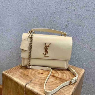 Saint Laurent New Medium Sunset Bag In Beige Calfskin