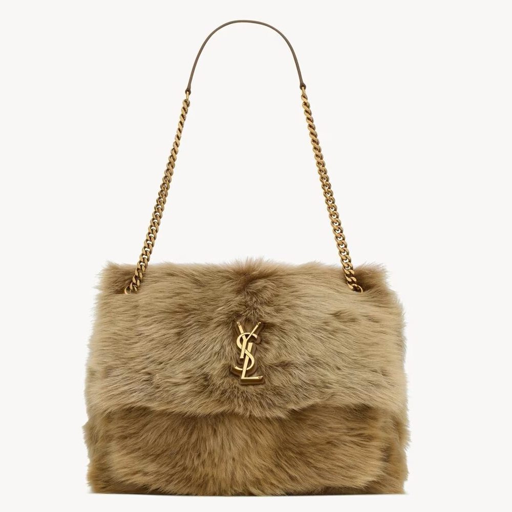 Saint Laurent Niki Large Shoulder Bag in Brown Shearling