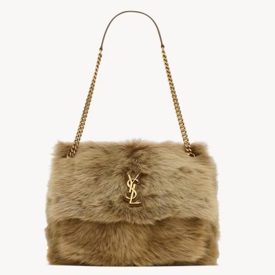 Saint Laurent Niki Large Shoulder Bag in Brown Shearling