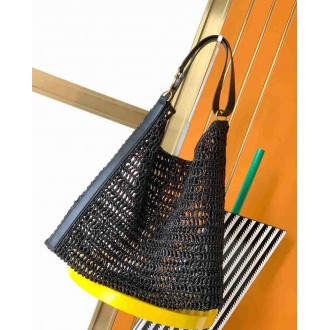 Saint Laurent Oxalis Shoulder Bag in Black Raffia