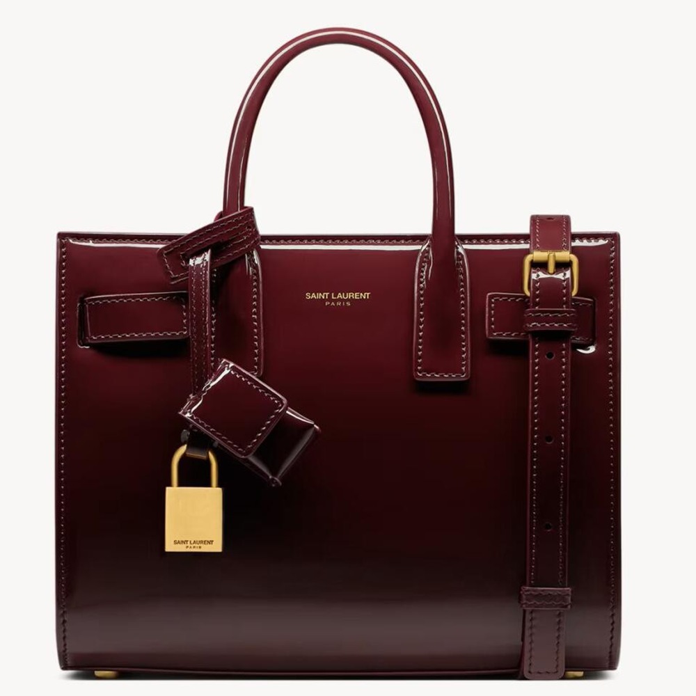 Saint Laurent Sac De Jour Nano Bag in Bordeaux Patent Calfskin