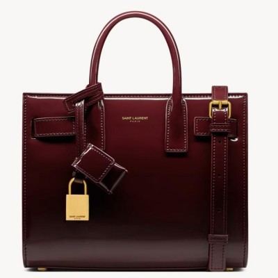 Saint Laurent Sac De Jour Nano Bag in Bordeaux Patent Calfskin