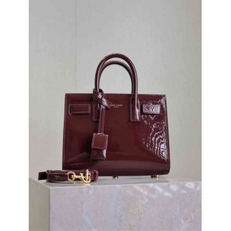 Saint Laurent Sac De Jour Nano Bag in Bordeaux Patent Calfskin