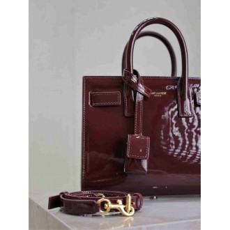 Saint Laurent Sac De Jour Nano Bag in Bordeaux Patent Calfskin