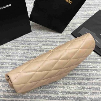 Saint Laurent Sade Puffer Envelope Clutch In Beige Lambskin