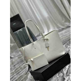 Saint Laurent Shopping Tote Bag in White Leather