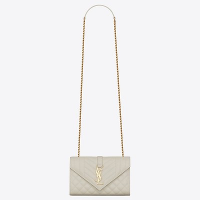 Saint Laurent Small Envelope Bag In White Grained Leather