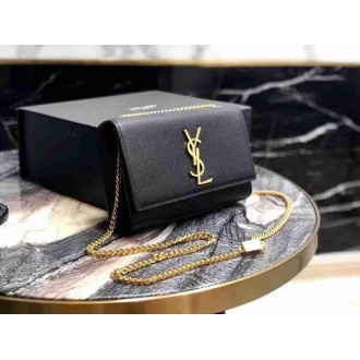 Saint Laurent Small Kate Bag In Black Grained Leather