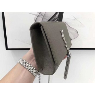 Saint Laurent Small Kate Tassel Bag In Grey Grained Leather