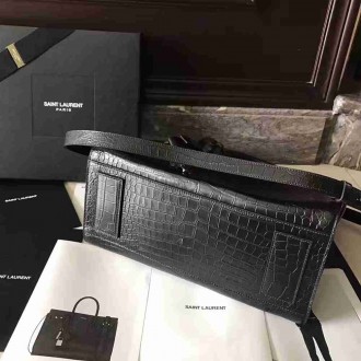 Saint Laurent Small Sac de Jour Souple Bag In Black Crocodile Leather