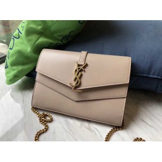 Saint Laurent Sulpice Chain Wallet In Beige Smooth Leather