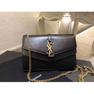 Saint Laurent Sulpice Chain Wallet In Black Smooth Leather