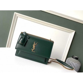 Saint Laurent Sunset Medium Bag In Green Calfskin