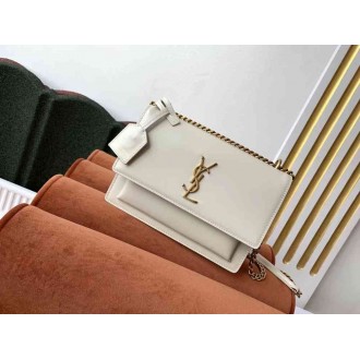 Saint Laurent Sunset Medium Bag In White Calfskin