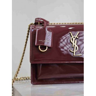 Saint Laurent Sunset Medium Chain Bag in Bordeaux Patent Calfskin