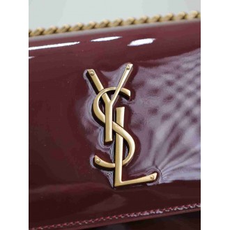 Saint Laurent Sunset Medium Chain Bag in Bordeaux Patent Calfskin