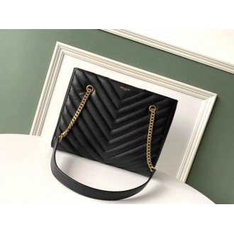 Saint Laurent Tribeca Small Shopping Bag In Black Grained Leather