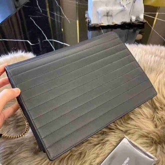 Saint Laurent Victoire Chain Bag In Black Crinkled Leather