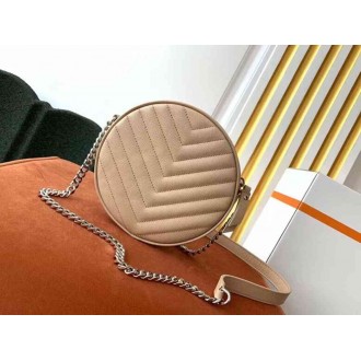 Saint Laurent Vinyle Round Camera Bag In Beige Grained Leather