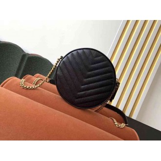 Saint Laurent Vinyle Round Camera Bag In Black Grained Leather