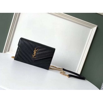 Saint Laurent WOC Envelope Chain Wallet In Black Leather