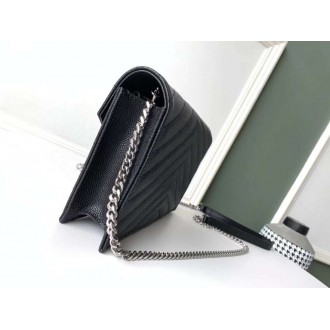 Saint Laurent WOC Envelope Chain Wallet In Noir Leather