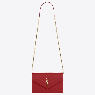 Saint Laurent WOC Envelope Chain Wallet In Red Leather
