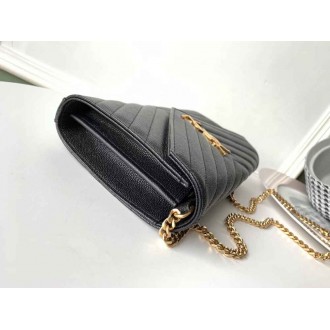 Saint Laurent WOC Monogram Chain Wallet In Black Leather