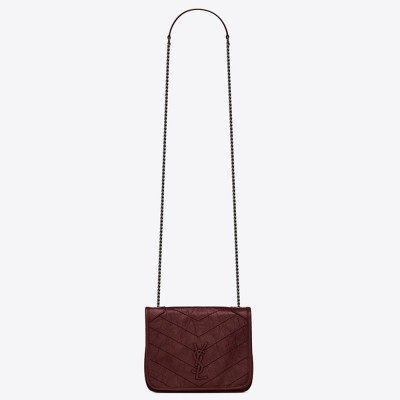 Saint Laurent WOC Niki Chain Wallet In Bordeaux Crinkled Leather