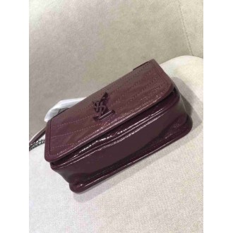 Saint Laurent WOC Niki Chain Wallet In Bordeaux Crinkled Leather