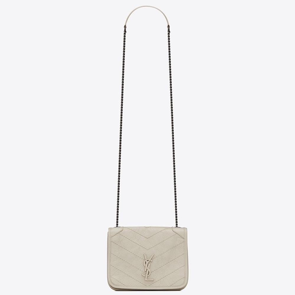 Saint Laurent WOC Niki Chain Wallet In White Crinkled Leather