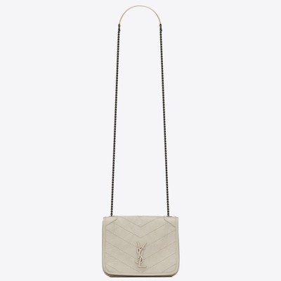 Saint Laurent WOC Niki Chain Wallet In White Crinkled Leather