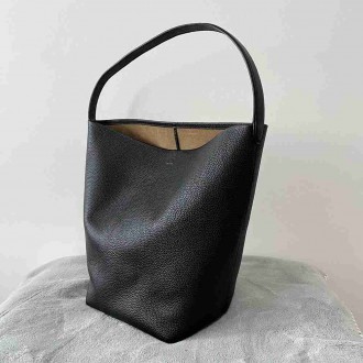 The Row Large N/S Park Tote in Black Grained Leather