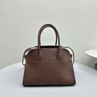 The Row Margaux 10 Top Handle Bag in Chocolate Leather
