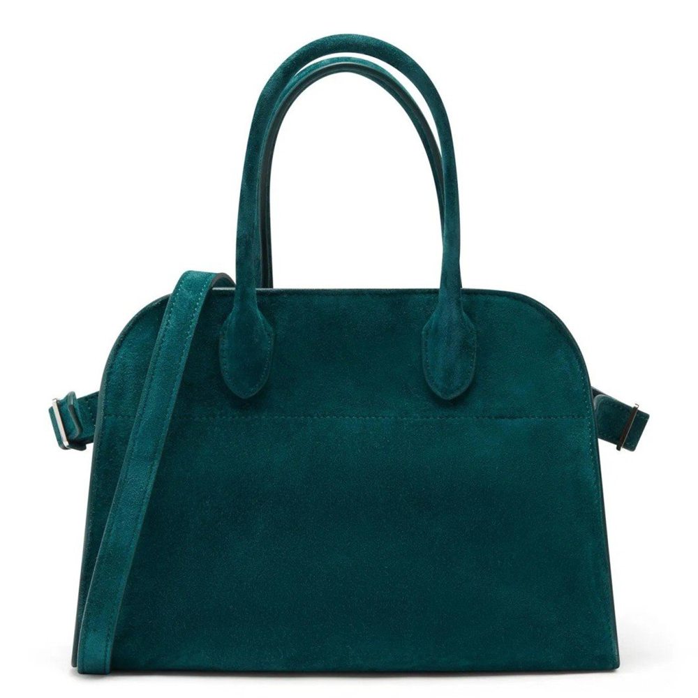 The Row Margaux 10 Top Handle Bag in Green Suede Leather