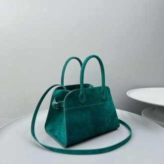 The Row Margaux 10 Top Handle Bag in Green Suede Leather