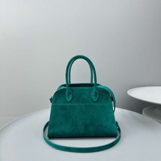 The Row Margaux 10 Top Handle Bag in Green Suede Leather