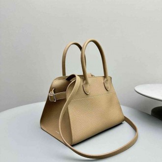The Row Margaux 10 Top Handle Bag in Sand Grained Leather