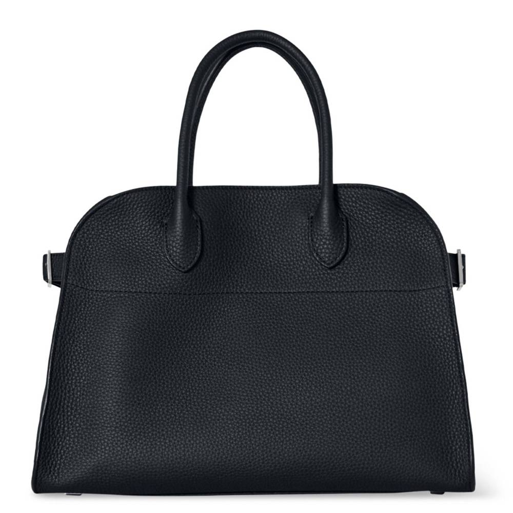 The Row Margaux 12 Top Handle Bag in Black Grained Leather