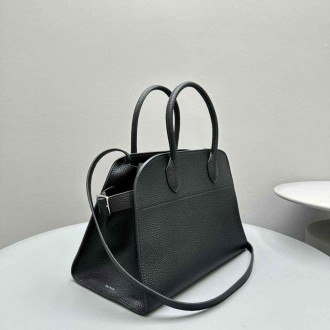 The Row Margaux 12 Top Handle Bag in Black Grained Leather