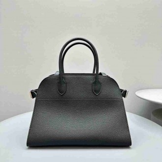 The Row Margaux 12 Top Handle Bag in Black Grained Leather