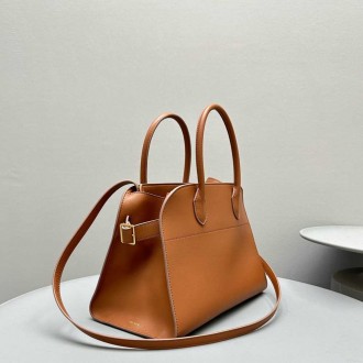 The Row Margaux 12 Top Handle Bag in Brown Leather